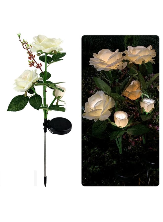 2 Pcs Beautiful Romantic Waterproof Solar Powered 3 LED Simulation Rose Flower Light Lamp Landscape Lighting With Stake For Outdoor Garden Yard Lawn Path Balcony Party Decoration, White - Fatio General Trading