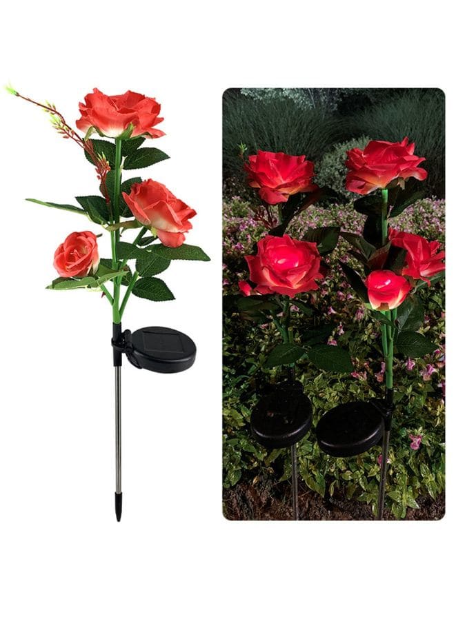 2 Pcs Beautiful Romantic Waterproof Solar Powered 3 LED Simulation Rose Flower Light Lamp Landscape Lighting With Stake For Outdoor Garden Yard Lawn Path Balcony Party Decoration, Red - Fatio General Trading