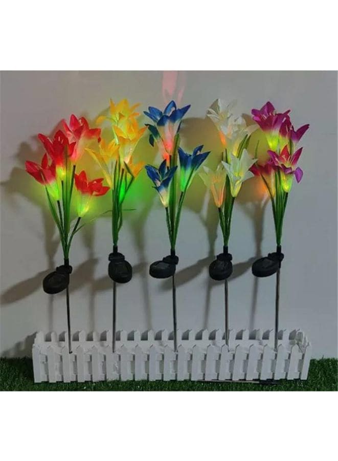 2 Pcs Beautiful Romantic Waterproof Solar Powered LED Simulation Lily Flower Light Lamp Landscape Lighting With Stake For Outdoor Garden Yard Lawn Path Balcony Party Decoration, Red - Fatio General Trading