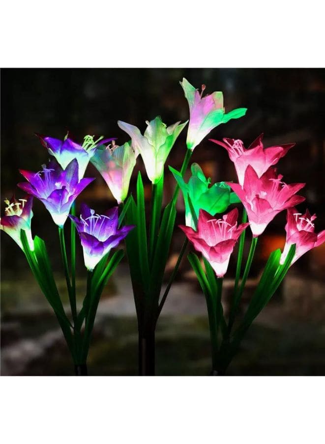 2 Pcs Beautiful Romantic Waterproof Solar Powered LED Simulation Lily Flower Light Lamp Landscape Lighting With Stake For Outdoor Garden Yard Lawn Path Balcony Party Decoration, Red - Fatio General Trading