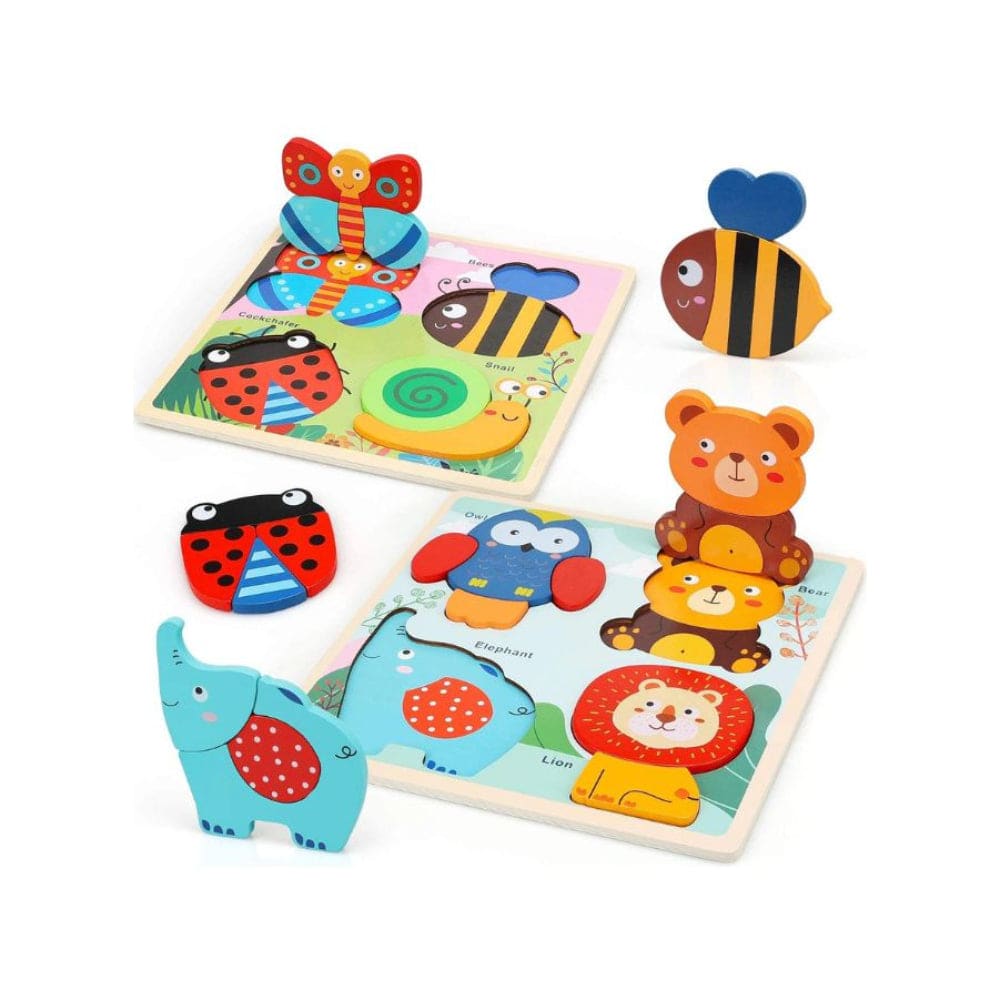 2 Pcs Big size Wooden Puzzles for Toddlers Baby Wood Animal Toys for Kids Jigsaw Puzzle Learning Educational Toys for Toddlers, Animals - Fatio General Trading