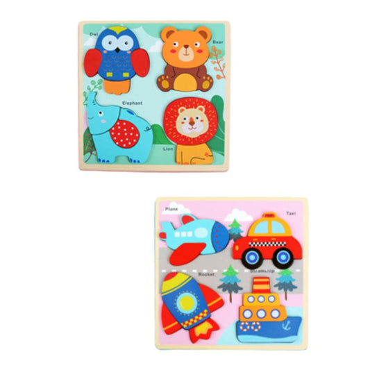 2 Pcs Big size Wooden Puzzles for Toddlers Baby Wood Animal Toys for Kids Jigsaw Puzzle Learning Educational Toys for Toddlers, Vehicles and Forest Animals - Fatio General Trading