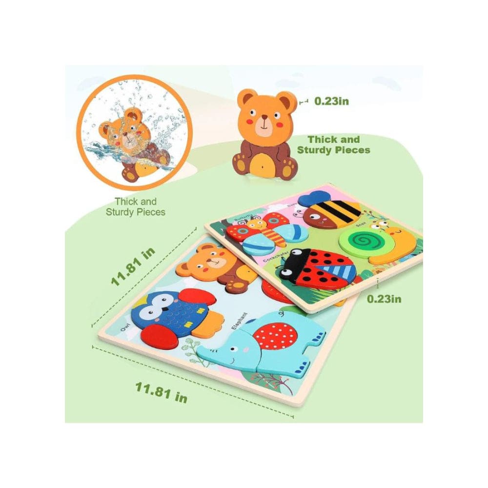 2 Pcs Big size Wooden Puzzles for Toddlers Baby Wood Animal Toys for Kids Jigsaw Puzzle Learning Educational Toys for Toddlers, Vehicles and Forest Animals - Fatio General Trading