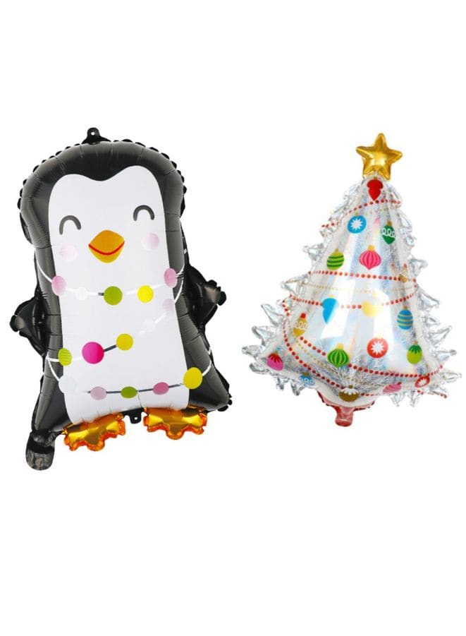 2 pcs Christmas Decoration Foil Balloon Party Supplies for parties, celebrations, and decorating (Penguin & Christmas Tree) - Fatio General Trading
