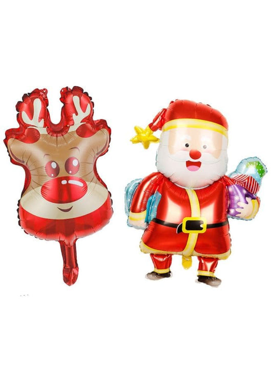 2 pcs Christmas Decoration Foil Balloon Party Supplies for parties, celebrations, and decorating (Reindeer & Santa Claus) - Fatio General Trading