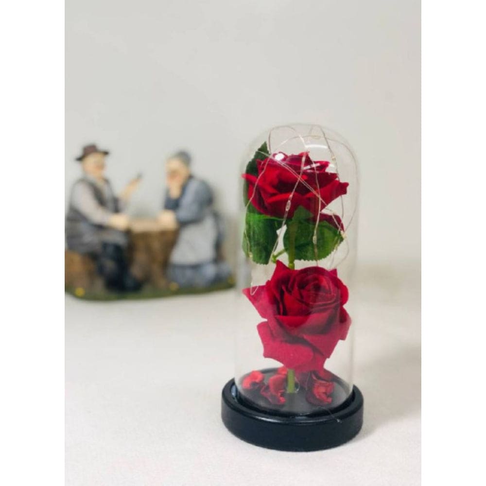 2 Roses Dome Lights, Rose Flowers Light in a Glass, Artificial Flowers Rose Gift Warm White Light Gifts for Valentines/ Birthday/ Christmas/ Wedding Gift - Fatio General Trading