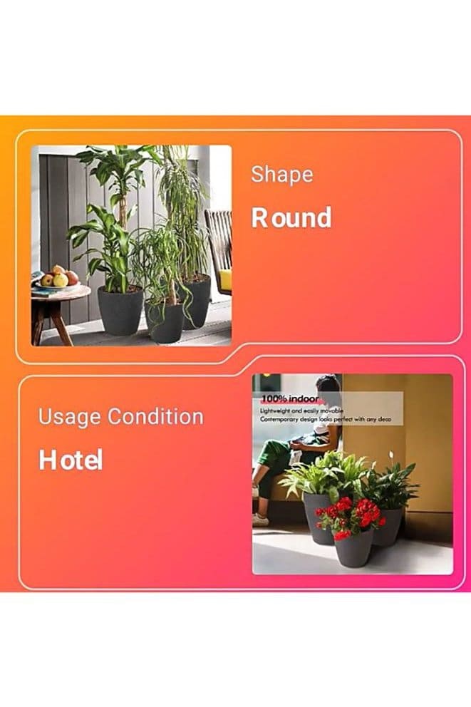 3 Packs Matte Black Resin Round Plant Pots for Indoor or Outdoor Plants, Large Flower Pots with Drainage Hole, Lightweight (Plants NOT Included) - Fatio General Trading
