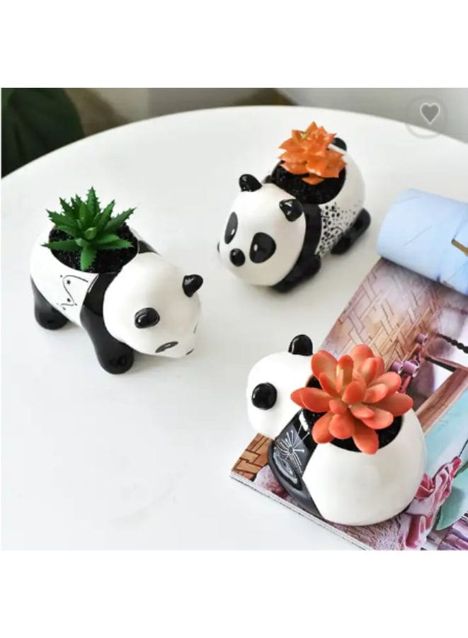 3 Pcs Lovely Panda Succulent Ceramic Indoor Flower Pots Cute Animal Mini Green Plant Basin Plant Pot Home Interior Design Fairy Gardening (Plants NOT Included) - Fatio General Trading