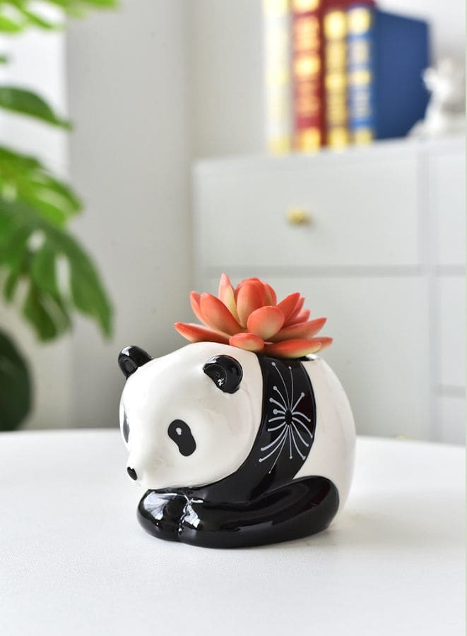 3 Pcs Lovely Panda Succulent Ceramic Indoor Flower Pots Cute Animal Mini Green Plant Basin Plant Pot Home Interior Design Fairy Gardening (Plants NOT Included) - Fatio General Trading