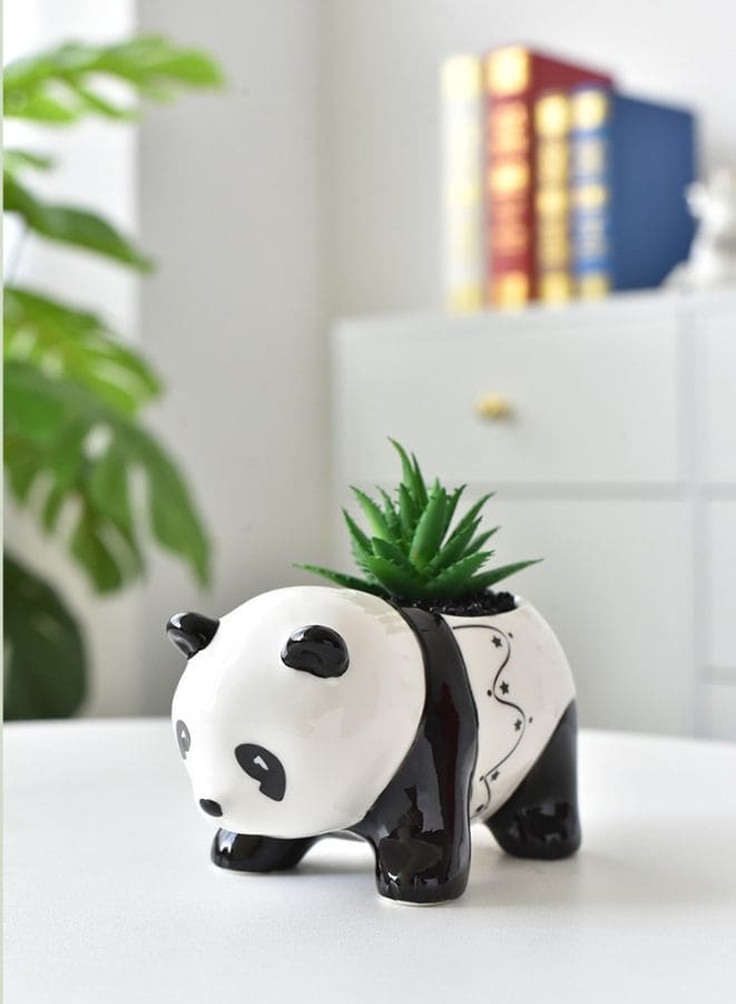 3 Pcs Lovely Panda Succulent Ceramic Indoor Flower Pots Cute Animal Mini Green Plant Basin Plant Pot Home Interior Design Fairy Gardening (Plants NOT Included) - Fatio General Trading