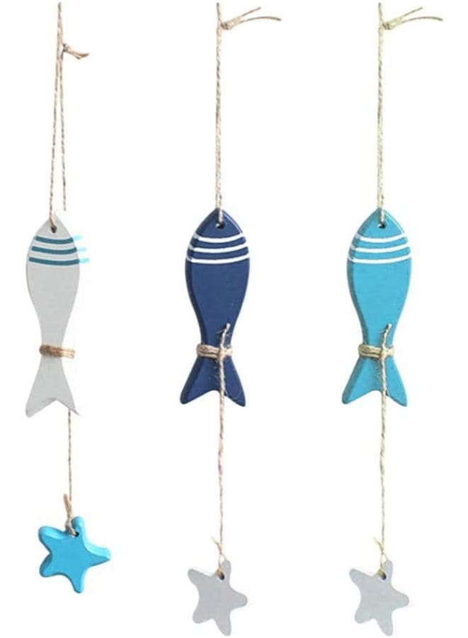 3 Pieces Wooden Fish Wooden Fish Mediterranean Maritime Wall Decoration - Fatio General Trading