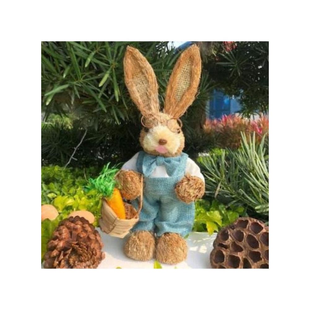 35cm Handmade Straw Rabbit Straw Bunny for Easter Day Artificial Animal Home Furnishing Shop Decoration, Bunny 1 - Fatio General Trading
