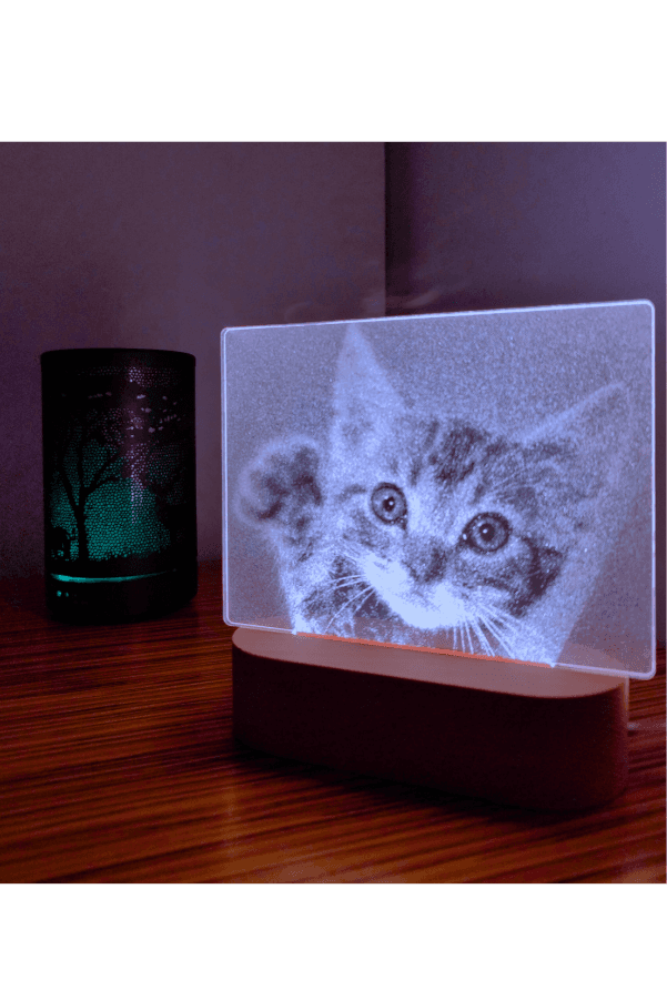 3D Acrylic Night Light Table Lamp with Wooden Base, Best Gift for Birthday, Anniversary, and Home Decor (Cute little Kitten) - Fatio General Trading