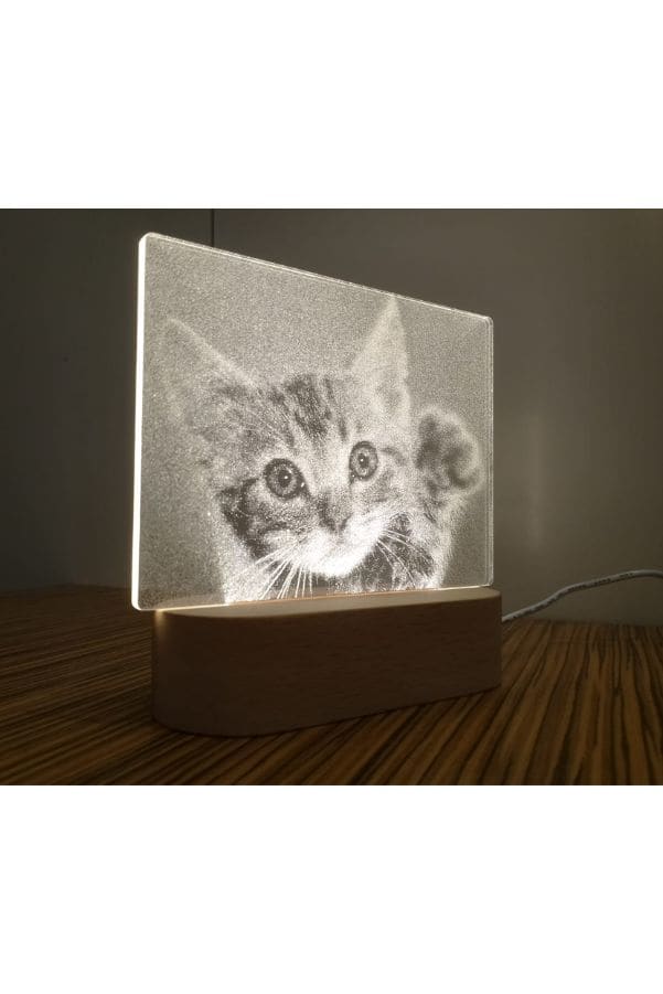 3D Acrylic Night Light Table Lamp with Wooden Base, Best Gift for Birthday, Anniversary, and Home Decor (Cute little Kitten) - Fatio General Trading