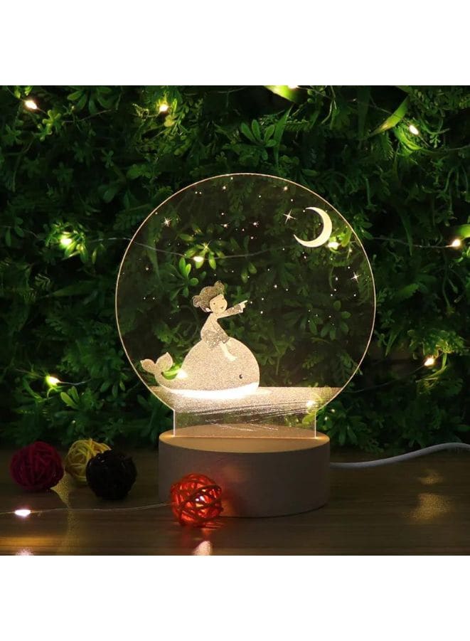 3D Acrylic Night Light Table Lamp with Wooden Base, Best Gift for Birthday, Anniversary, and Home Decor (Girl with moon) - Fatio General Trading
