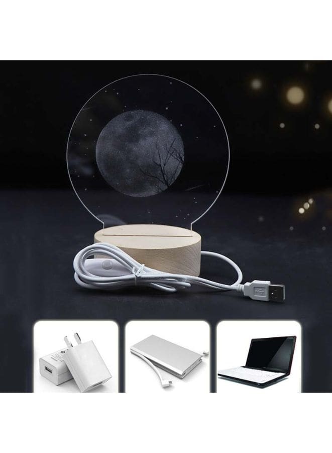 3D Acrylic Night Light Table Lamp with Wooden Base, Best Gift for Birthday, Anniversary, and Home Decor (Girl with moon) - Fatio General Trading