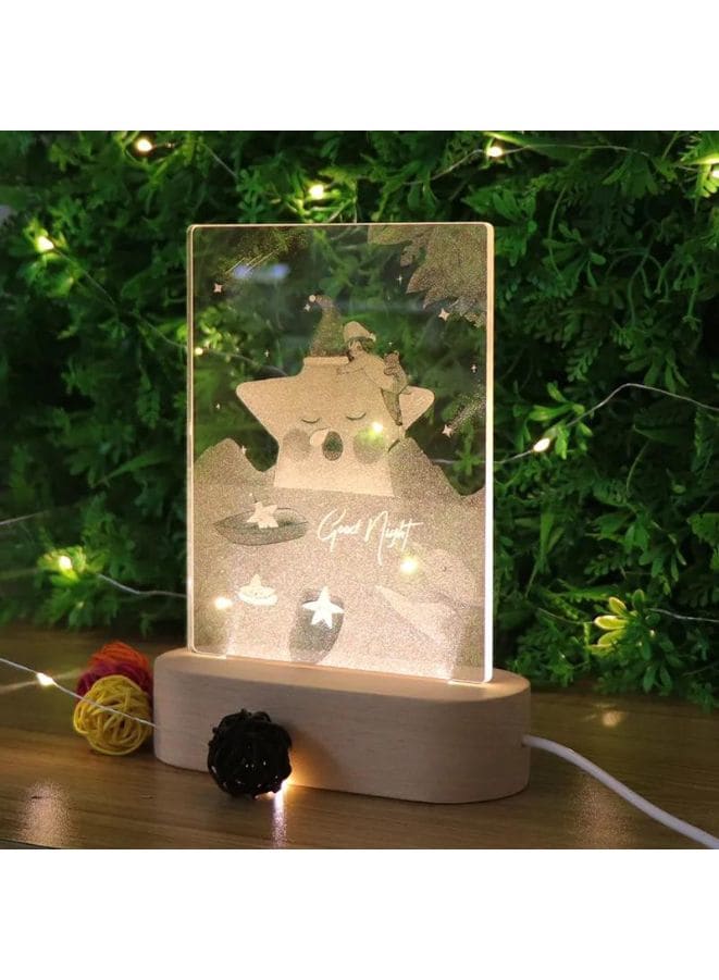3D Acrylic Night Light Table Lamp with Wooden Base, Best Gift for Birthday, Anniversary, and Home Decor (STAR) - Fatio General Trading