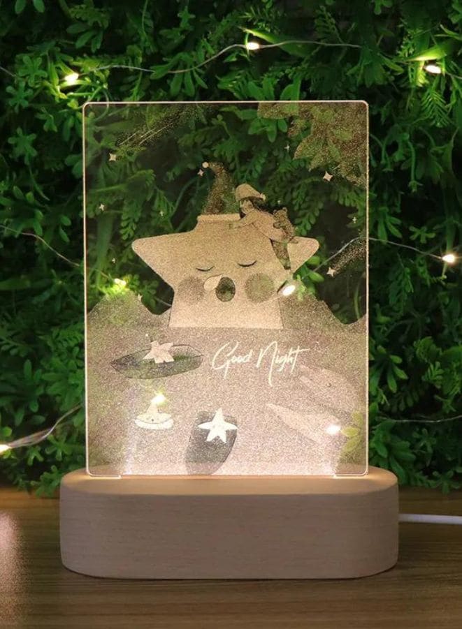 3D Acrylic Night Light Table Lamp with Wooden Base, Best Gift for Birthday, Anniversary, and Home Decor (STAR) - Fatio General Trading