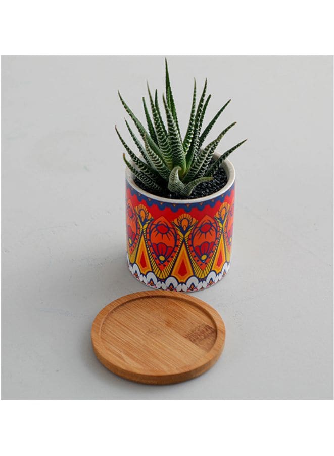 4 Pcs Succulent Plant Pots Small Modern Ceramic Indoor Flower Pots with Bamboo Tray for Cactus Herbs Home Interior Design 2 (Plants Not Included) - Fatio General Trading