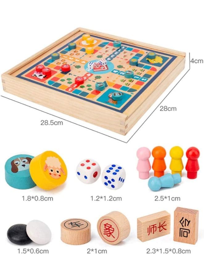 5 in 1 Wooden Board Games for Adults and Kids, Wooden Puzzle and Thinking Board Games set for all ages, Wooden Board game for family and Friends - Fatio General Trading