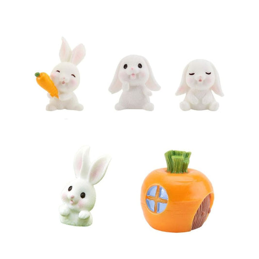 5 Pieces Easter Miniature Mini Rabbit Figures Rabbit Animal Figures Toy Cake Topper Play Set for Aquarium Fairy Garden Dollhouse Planter Decor - Fatio General Trading