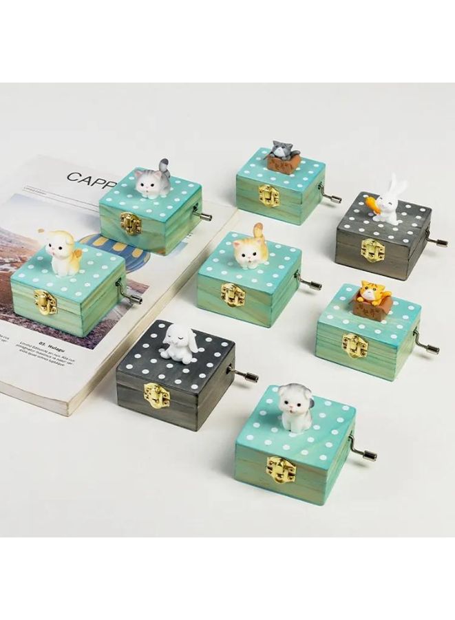 Cute animal hand crank music box wooden crafts ornaments music box, Mini Gift Wrapped Wooden Hand Crank Music Box with Lovely Pet, Cat 2 Fatio General Trading