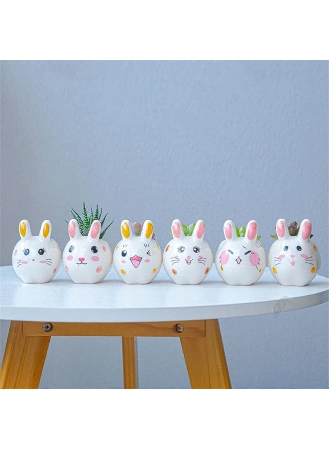 6 Pcs Lovely Cartoon Rabbit Succulent Ceramic Indoor Flower Pots, Cute Animal Mini Green Plant Pot, Living Room Interior Design Fairy Gardening (Plants NOT Included) - Fatio General Trading