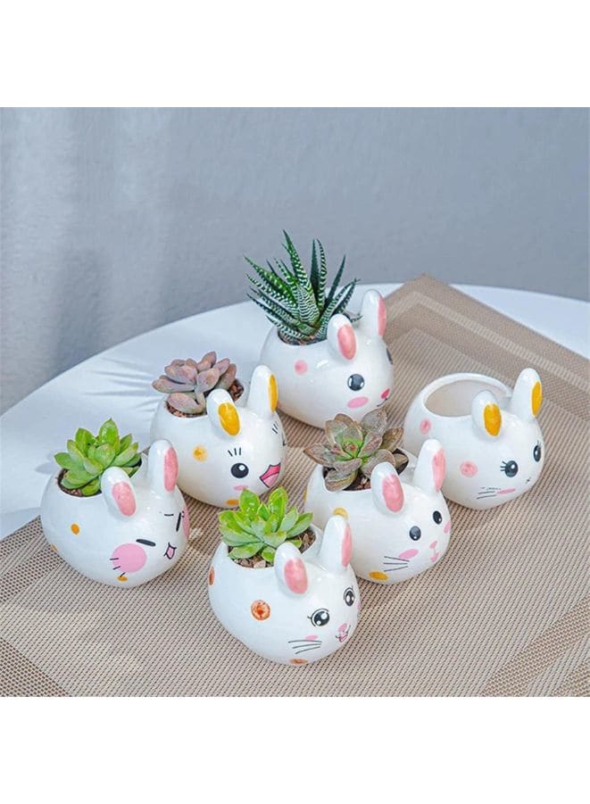 6 Pcs Lovely Cartoon Rabbit Succulent Ceramic Indoor Flower Pots, Cute Animal Mini Green Plant Pot, Living Room Interior Design Fairy Gardening (Plants NOT Included) - Fatio General Trading