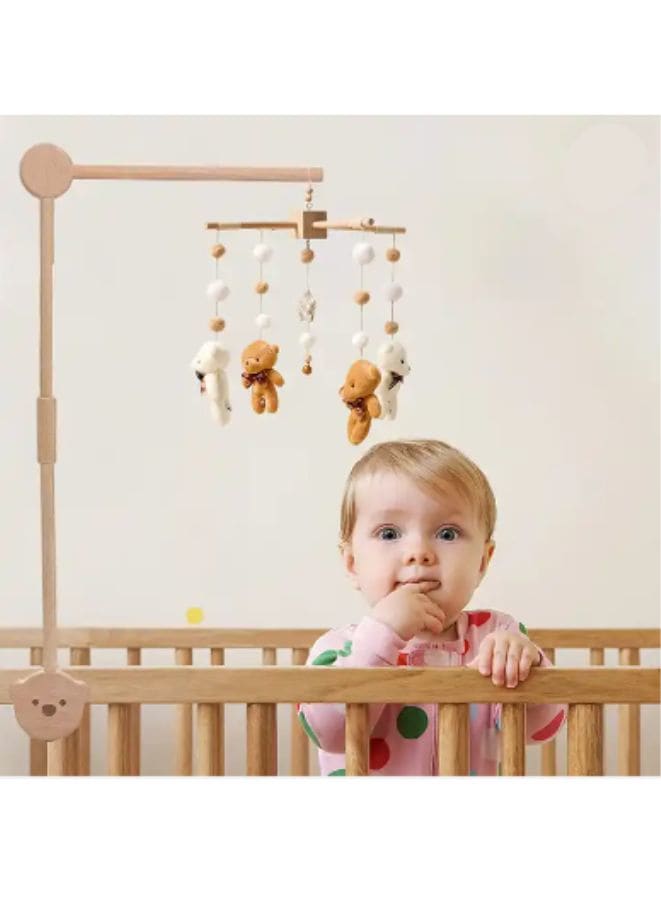 85.5 CM Wooden Baby Bed Musical Mobile Crib Arm with Music Box Baby Mobile Holder for Nursery Decor, Infant Bed Mobile Arm Holder - Fatio General Trading