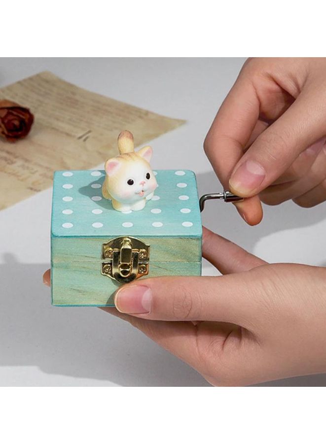 Cute animal hand crank music box wooden crafts ornaments music box, Mini Gift Wrapped Wooden Hand Crank Music Box with Lovely Pet, Grey Dog Fatio General Trading