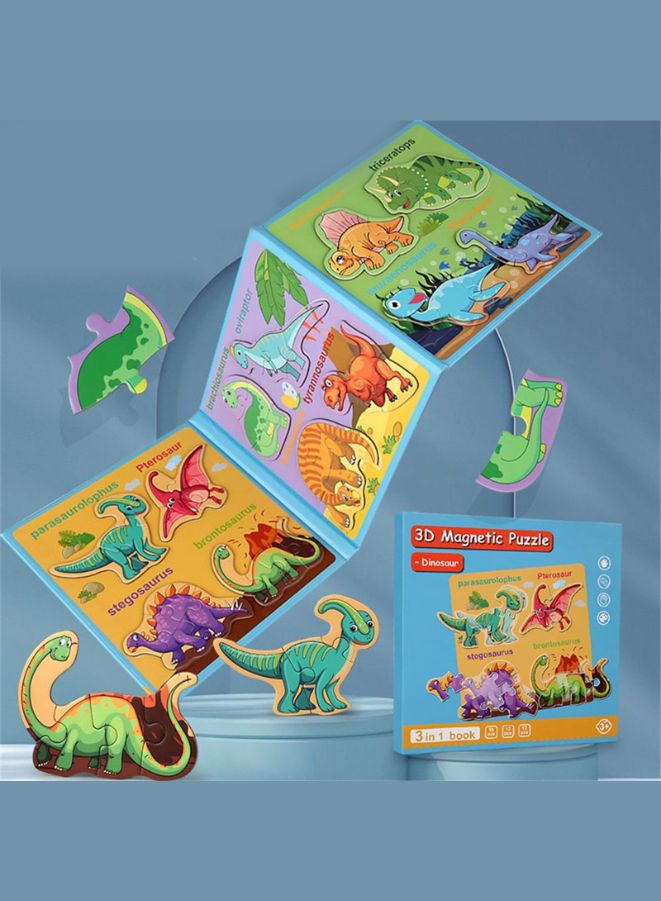 Montessori Magnetic Cardboard Puzzle Book Toys Durable Reusable Paper Puzzles for Visual Cognitive Training Dinosaur Fatio General Trading