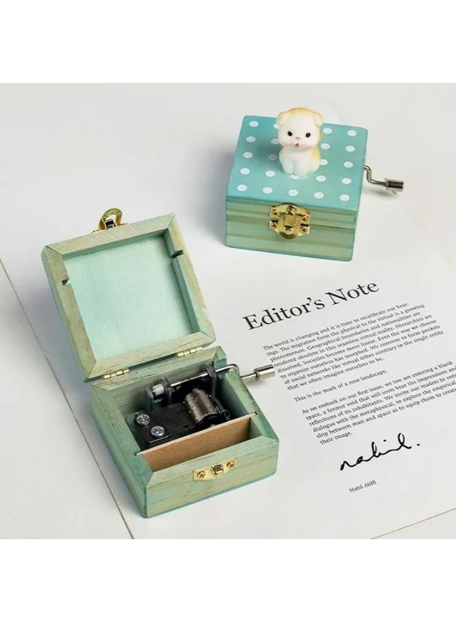 Cute animal hand crank music box wooden crafts ornaments music box, Mini Gift Wrapped Wooden Hand Crank Music Box with Lovely Pet, Cat 2 Fatio General Trading