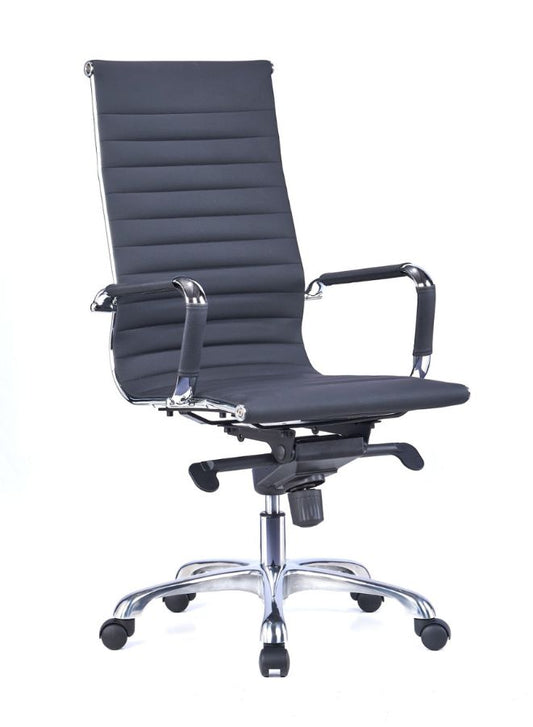 Premium Executive High Back Office Chair with High-Quality PU Cover, Chrome Plated Iron Frame, 4 Angles Locking Mechanism and Aluminum Base