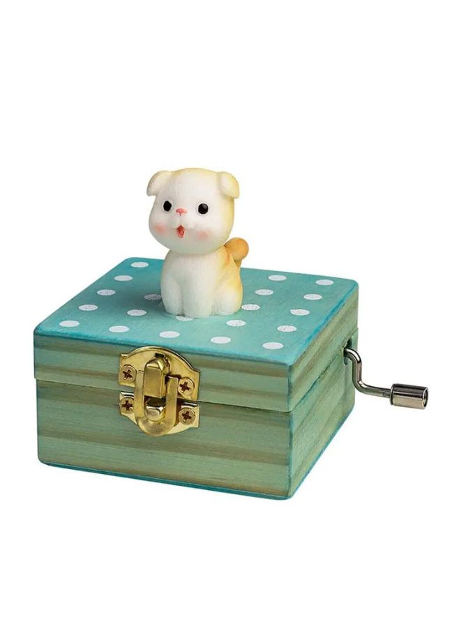 Cute animal hand crank music box wooden crafts ornaments music box, Mini Gift Wrapped Wooden Hand Crank Music Box with Lovely Pet, Orange Dog Fatio General Trading