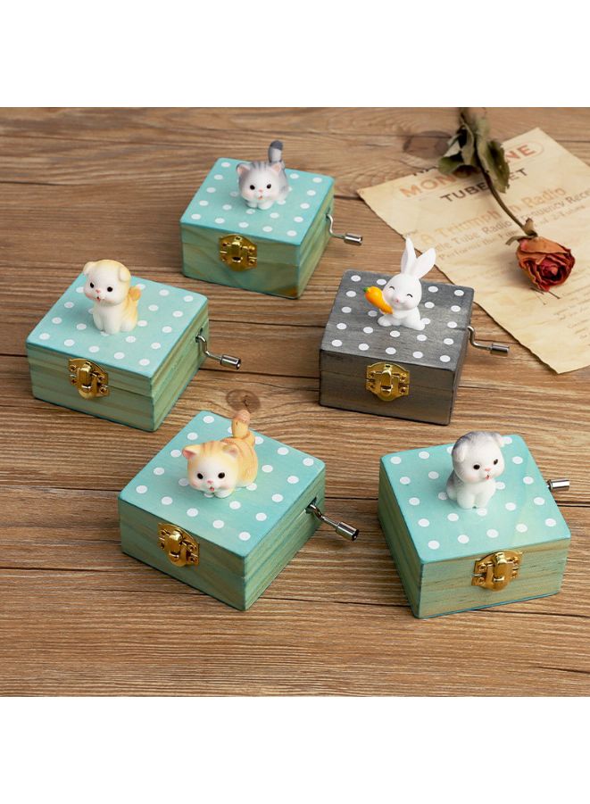 Cute animal hand crank music box wooden crafts ornaments music box, Mini Gift Wrapped Wooden Hand Crank Music Box with Lovely Pet, Cat Fatio General Trading