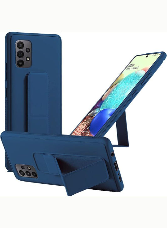 Fully Covered With Finger Grip Stand Holder Anti Slip Shockproof Protective Case Cover For SAMSUNG GALAXY A23 4G Dark Blue Fatio General Trading